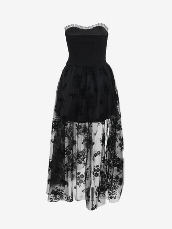 ハロウィン 女性用ゴシック服 ブラック プリーツ リボン フリル ゴシック ポリエステル チュニック レトロ コスチューム