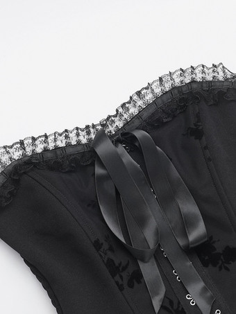 ハロウィン 女性用ゴシック服 ブラック プリーツ リボン フリル ゴシック ポリエステル チュニック レトロ コスチューム