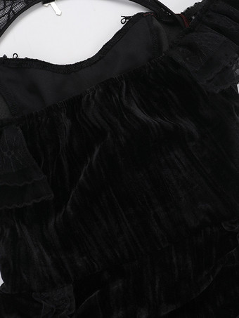 Halloween Vestido corto gótico de poliéster con encaje y túnica negra para mujer