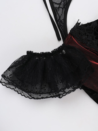 Halloween Vestido corto gótico de poliéster con encaje y túnica negra para mujer