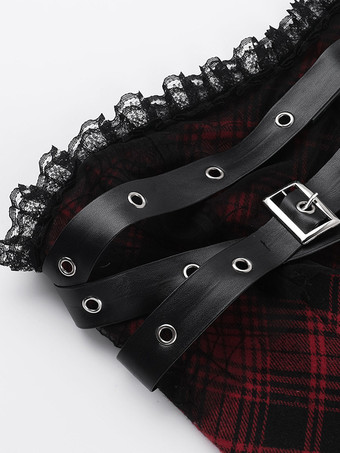 ハロウィン レディース ゴシック ドレス バーガンディ グロメット レース フリル パンク ポリエステル チュニック ドレス