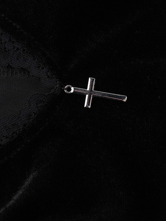 ハロウィン レディース ゴシック ドレス ブラック チェーン レース ゴシック ベロア チュニック ロングドレス