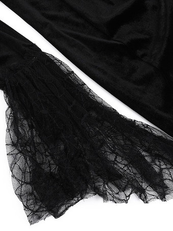 ハロウィン レディース ゴシック 服 ブラック レース 長袖 ハイスリット ゴシック ベロア チュニック ロングドレス