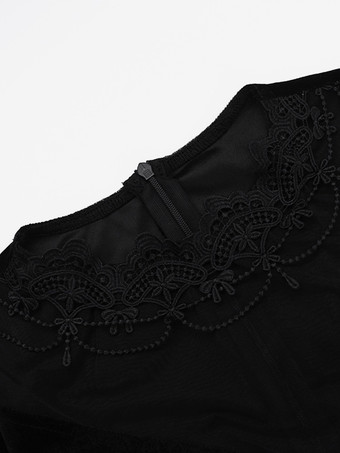 ハロウィン レディース ゴシック 服 ブラック レース 長袖 ハイスリット ゴシック ベロア チュニック ロングドレス