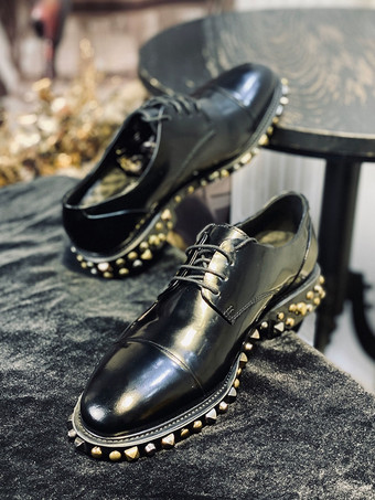 メンズドレスシューズ ラウンドトゥ リベット 牛革 スタッド ダービーシューズ