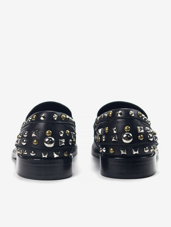 リベット ラウンドトゥ 牛革 メンズ ローファー シューズ