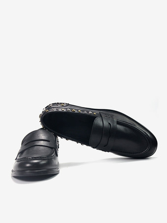 リベット ラウンドトゥ 牛革 メンズ ローファー シューズ