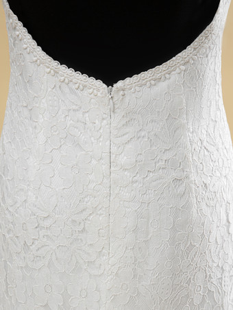 ボヘミアンウェディングドレス レースフリンジシース トレーン付き ナチュラルウエストジッパー ノースリーブ Vネック アイボリー