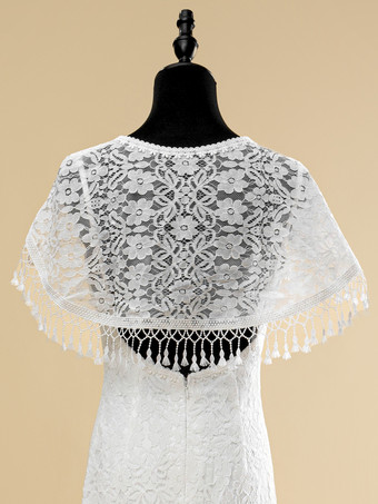 ボヘミアンウェディングドレス レースフリンジシース トレーン付き ナチュラルウエストジッパー ノースリーブ Vネック アイボリー