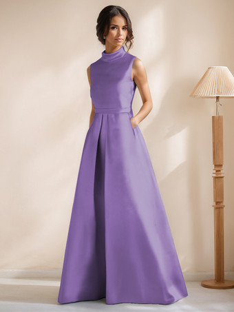 バイオレットブライダルマザードレス ジュエルネック ノースリーブ Aライン サッシュ フロアレングス ゲストドレス 結婚式用
