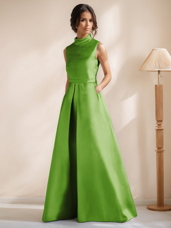 ライトグリーン ブライダルマザードレス ジュエルネック ノースリーブ Aライン サッシュ フロアレングス ゲストドレス 結婚式用