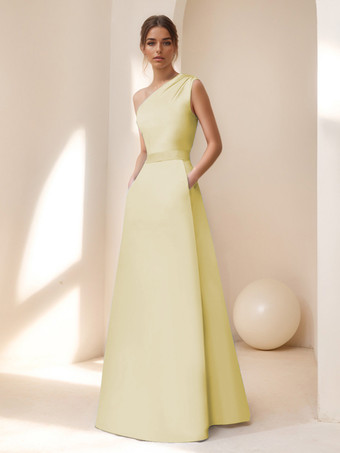 バニラクリームブライダルマザードレス デザインネックライン ノースリーブ Aライン サッシュ フロアレングス ゲストドレス 結婚式用