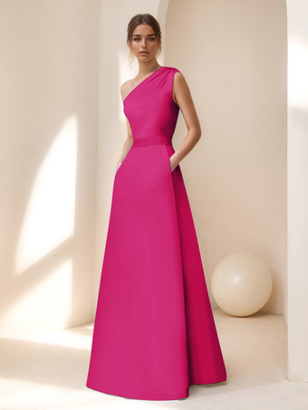 ローズレッドブライダルマザードレス デザインネックライン ノースリーブ Aライン サッシュ フロアレングス ゲストドレス 結婚式用