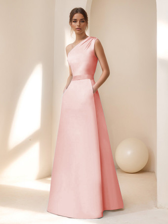 ソフトピンクブライダルマザードレス デザインネックライン ノースリーブ Aライン サッシュ フロアレングス ゲストドレス 結婚式用