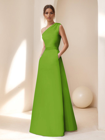 ライトグリーン ブライダルマザードレス デザインネックライン ノースリーブ Aライン サッシュ フロアレングス ゲストドレス 結婚式用