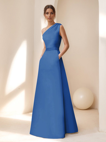 スカイブルー ブライダルマザードレス デザインネックライン ノースリーブ Aライン サッシュ フロアレングス ゲストドレス 結婚式用