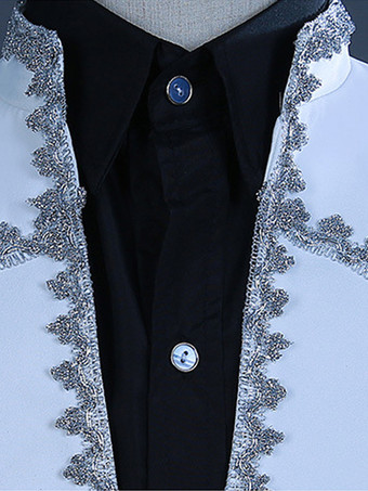 White Vintage Set Retro Polyester Ruffles Color Block Long Sleeves Retro Costumes For Man