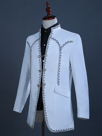 White Vintage Set Retro Polyester Ruffles Color Block Long Sleeves Retro Costumes For Man