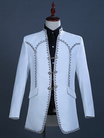 White Vintage Set Retro Polyester Ruffles Color Block Long Sleeves Retro Costumes For Man
