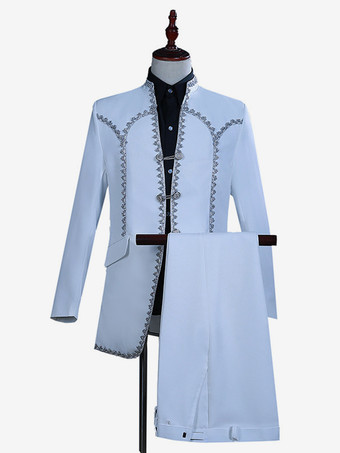 White White Vintage Set Retro Polyester Ruffles Color Block Long Sleeves Retro Costumes For Man