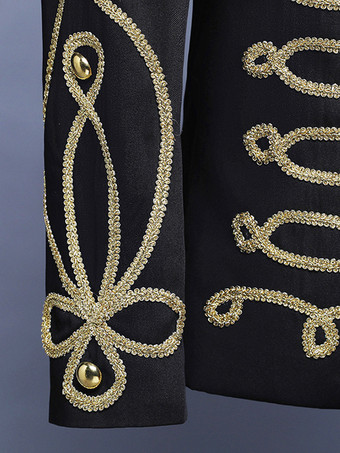 Schwarzes Vintage-Oberteil mit Retro-Knöpfen Farbblock langen Ärmeln Polyester-Mantel Retro-Kostüme für Männer