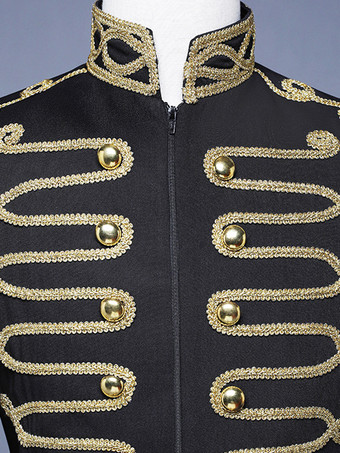 Schwarzes Vintage-Oberteil mit Retro-Knöpfen Farbblock langen Ärmeln Polyester-Mantel Retro-Kostüme für Männer