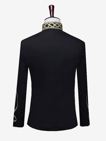 Schwarzes Vintage-Oberteil mit Retro-Knöpfen Farbblock langen Ärmeln Polyester-Mantel Retro-Kostüme für Männer