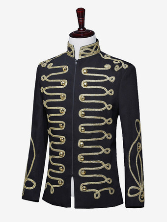 Schwarzes Vintage-Oberteil mit Retro-Knöpfen Farbblock langen Ärmeln Polyester-Mantel Retro-Kostüme für Männer