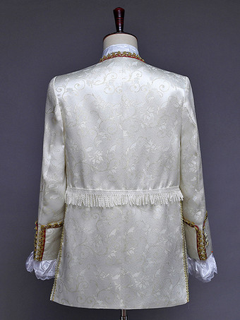 バーガンディ ヴィンテージ セット レトロ ボタン フリル ジャカード 長袖 ポリエステル オーバーコート レトロ コスチューム 男性用