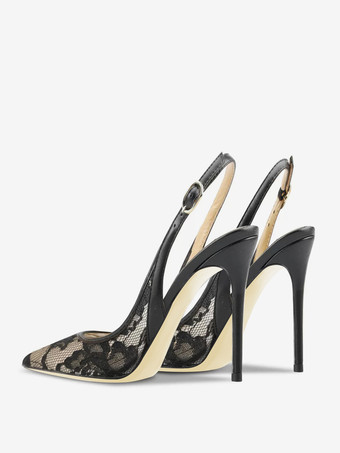 レース パーティーシューズ ホワイト ポインテッドトゥ スリングバック ハイヒール パンプス