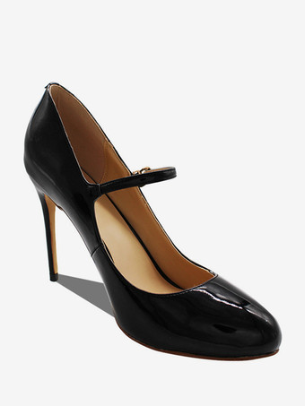 ハイヒール メリージェーンシューズ ブラック バックル ラウンドトゥ スティレットヒール パンプス