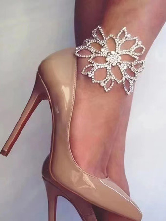 シルバー 花形アンクルチェーン ラインストーン シューズアクセサリー