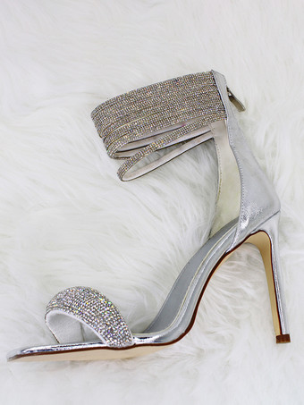 Sandales à talons hauts avec strass et bout ouvert et bride à la cheville Chaussures de bal