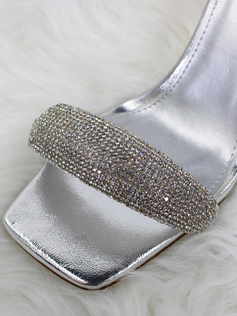 Sandales à talons hauts avec strass et bout ouvert et bride à la cheville Chaussures de bal