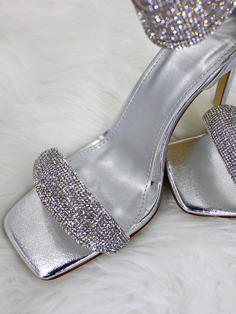 Sandales à talons hauts avec strass et bout ouvert et bride à la cheville Chaussures de bal