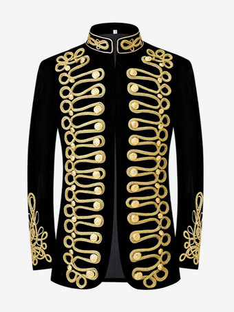 SchwarzSchwarzes Vintage-Oberteil mit Retro-Polyesterknöpfen und Farbblock lange Ärmel Retro-Kostüme für Männer