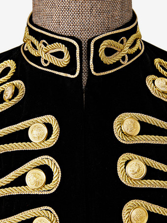 Schwarzes Vintage-Oberteil mit Retro-Polyesterknöpfen und Farbblock lange Ärmel Retro-Kostüme für Männer