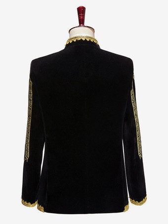 Schwarzes Vintage-Oberteil im Retro-Stil aus Polyester mit bestickten Knöpfen Farbblock lange Ärmel Retro-Kostüme für Männer