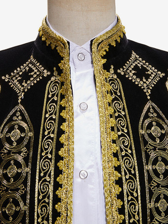 Schwarzes Vintage-Oberteil im Retro-Stil aus Polyester mit bestickten Knöpfen Farbblock lange Ärmel Retro-Kostüme für Männer