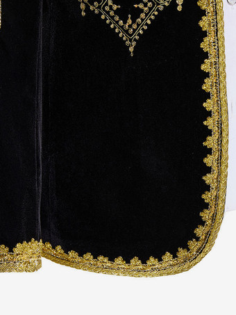 Schwarzes Vintage-Oberteil im Retro-Stil aus Polyester mit bestickten Knöpfen Farbblock lange Ärmel Retro-Kostüme für Männer