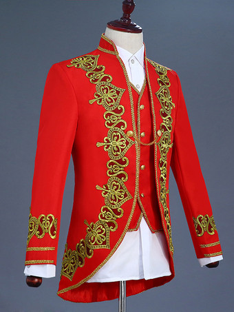 ブラック ヴィンテージ セット レトロ アップリケ ボタン ハート柄 長袖 ポリエステル オーバーコート レトロ コスチューム 男性用