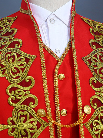 ブラック ヴィンテージ セット レトロ アップリケ ボタン ハート柄 長袖 ポリエステル オーバーコート レトロ コスチューム 男性用