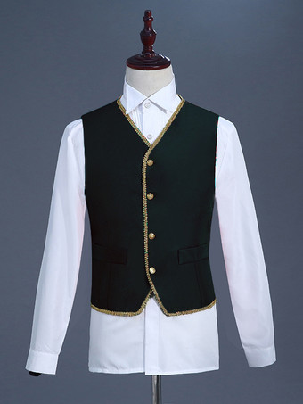 ブラック ヴィンテージ セット レトロ アップリケ ボタン ハート柄 長袖 ポリエステル オーバーコート レトロ コスチューム 男性用