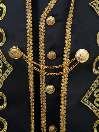 ブラック ヴィンテージ セット レトロ アップリケ ボタン ハート柄 長袖 ポリエステル オーバーコート レトロ コスチューム 男性用