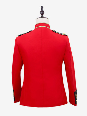 Red Vintage Top Retro Fringe Buttons Color Block Long Sleeves Polyester Overcoat Retro Costumes For Man