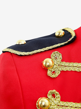 Red Vintage Top Retro Fringe Buttons Color Block Long Sleeves Polyester Overcoat Retro Costumes For Man