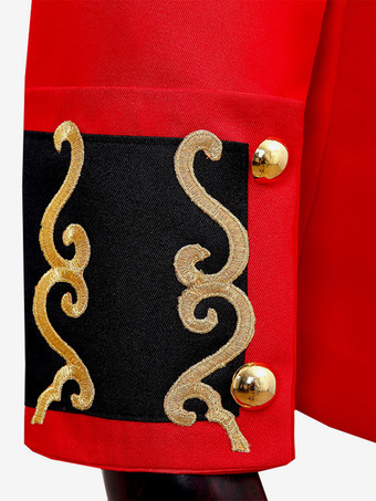 Red Vintage Top Retro Fringe Buttons Color Block Long Sleeves Polyester Overcoat Retro Costumes For Man