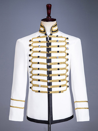 WeißWeißes Vintage-Oberteil im Euro-Stil mit Knöpfen Farbblock langen Ärmeln Polyester-Mantel Retro-Kostüme für Männer