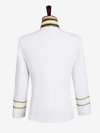 Weißes Vintage-Oberteil im Euro-Stil mit Knöpfen Farbblock langen Ärmeln Polyester-Mantel Retro-Kostüme für Männer