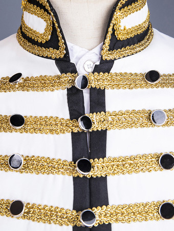 Weißes Vintage-Oberteil im Euro-Stil mit Knöpfen Farbblock langen Ärmeln Polyester-Mantel Retro-Kostüme für Männer